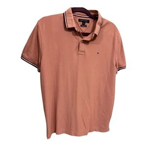 Tommy Hilfiger‎ Pink Polo Shirt Short Sleeve Block Logo Classic Fit Size Large